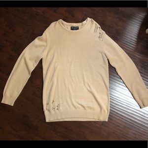DVNT Clothing Men’s Torn Grunge Tan Sweater Large